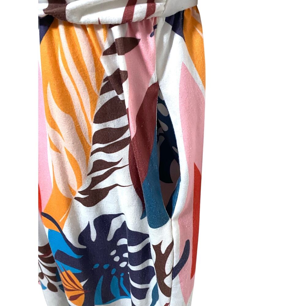 Tropical V-Neck Dress Womens XL Avant Garde Colorful Art to Wear Vacation Boho - Picture 5 of 8